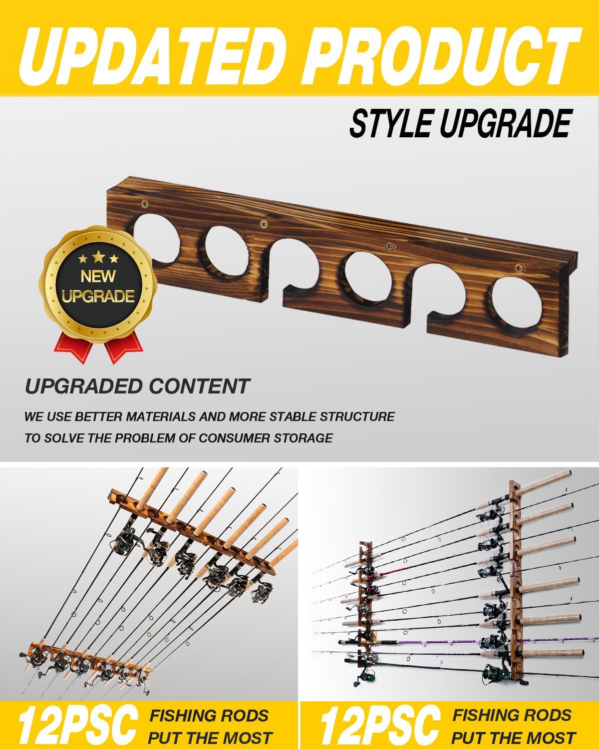 Ghosthorn Holds Up to 6 Rods Fishing Pole Rod Racks Wall or Ceiling Mounted Fishing Pole Rod Holders for Garage Storage Organizer Fishing Gear Equipment for Men Women Ghosthorn