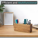 Bivvclaz Pencil Pen Holder for Desk, Acacia Wood Office Desk Organizers and Accessories with 4 Slots for Countertop, Makeup Brush Holder Organizer for Bathroom Vanity, Silverware Caddy for Party Bivvclaz
