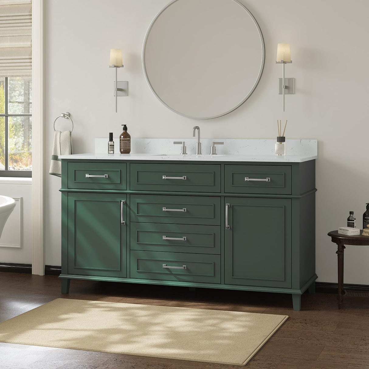 DELUXE LIVING 60 Inch Bathroom Vanity with Sink, Single Sink Bathroom Vanity with Adjustable Feets, Modern Bathroom Storage Cabinet with Soft Closing Doors & Dovetail Drawers, Green DELUXE LIVING