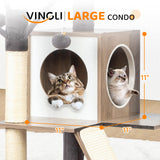 VINGLI Cat Tree Tower with Litter Box, Houses for Indoor Kittens, 53" All-in-1 Wooden Cats Condo, Cat Tower wih Scratching Posts, Hidden Cat Washroom Furniture, Gray VINGLI