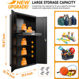 Metal Storage Cabinet with Doors & Adjustable Shelves, 72 Inch Black Lockable Garage Cabinet with Wheels & Drawers & Pegboard for Office, Gym, Basement, Warehouse basenji