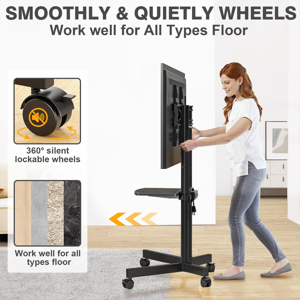 TVON Rolling TV Stand with Power Outlet for 32-70 Inch LCD LED OLED Flat Curved Screen TVs up to 88 lbs, Portable TV Stand on Wheels and Height Adjustment Max VESA 400x400mm TVON