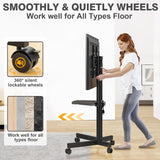 TVON Rolling TV Stand with Power Outlet for 32-70 Inch LCD LED OLED Flat Curved Screen TVs up to 88 lbs, Portable TV Stand on Wheels and Height Adjustment Max VESA 400x400mm TVON