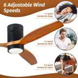 KAPOEFAN 52 Inch Flush Mount Wood Ceiling Fan with Lights, Low Profile Ceiling Fan with Light and Remote Control, Outdoor Wooden Fan DC Motor 6 Speeds 8H Timer for Farmhouse Patio KAPOEFAN