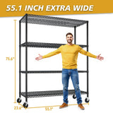 Karl home Heavy Duty 4-Tier Storage Shelving with 4" Wheels, Adjustable NSF Metal Shelves Wire Storage Rack for Garage Kitchen Basement,2500LBS Capacity 75.59" H X 55.12" W X 23.62" D,Black Karl home