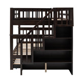 Harper & Bright Designs Full Over Full Bunk Bed with Trundle & Stairs, Wooden Full Size Bunk Bed Frame with Storage,for Kids Teens Adults(Espresso,Full Over Full) Harper & Bright Designs
