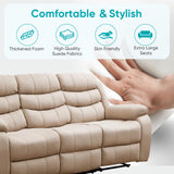 BALUS Faux Leather Reclining Sofa - 3 Seater Manual Recliner with Built-in Storage & Cup Holders, 3 Recliner Couch with Console for Living Room/Office/Home Theater, Beige BALUS
