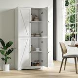 NOVAMAISON Kitchen Pantry Cabinet, 72” Tall Farmhouse Storage Cabinet with 4 Barn Doors and Adjustable Shelves, Pantry Cabinet Versatile Storage for Kitchen, Living Room, White NOVAMAISON