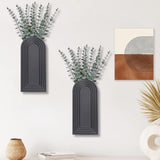 Dnnnii 2 Pack Wooden Wall Vase Set - Black Finish Modern Farmhouse & Boho Wall Decor for Entryway, Hallway, Bathroom, Living Room, Dining Room, Narrow Spaces Dnnnii