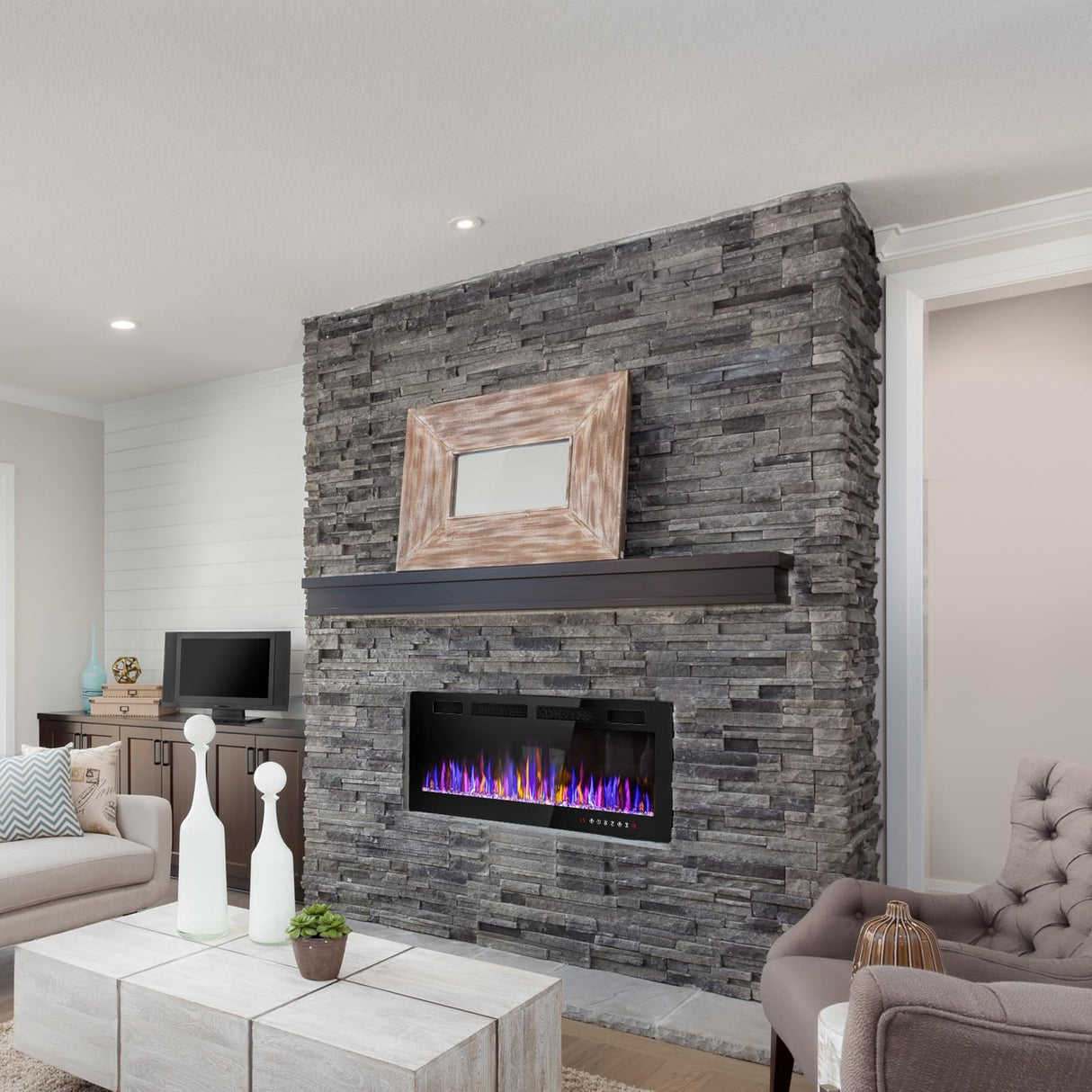 VENDORZ Electic Fireplace, 72" Recessed and Wall Mounted Electric Fireplace, Ultra-Thin Electric Fireplace Inserts Heater, 750W/1500W Fire Places Insert and Wall Electric Fireplace with Remote Control VENDORZ