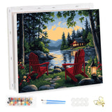 EOBROMD Framed Paint by Numbers Kits for Adults Lake, DIY Kits Crafts for Beginner on Stretched Canvas, 3 Paint Brushes and Acrylic Paint for Home Decor 16x12inch EOBROMD