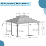 Domi Hardtop Gazebo 12x14FT, Outdoor Gazebo with Galvanized Steel Double Roof, Aluminum Frame, Built-in Gutter System, Curtain and Netting, Metal Gazebo Pavilion for Patio Deck Garden, Grey domi outdoor living