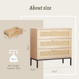 CCF Rattan Dresser 3 Drawer Dresser for Bedroom Mid Century Modern Dresser Natural Rattan Chest of Drawer Light Wood Dresser Boho Dressers for Entryway,Bedroom,Living Room,，Hallway，31.5'*31.5'*15' CCF