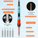 Soldering Iron Kit, 90W LED Digital Soldering Gun kit with Ceramic Heater, 110V Adjustable Temperature Solder Welding Iron Kits, Auto-sleep, Thermostatic Design, Blue Q-MING