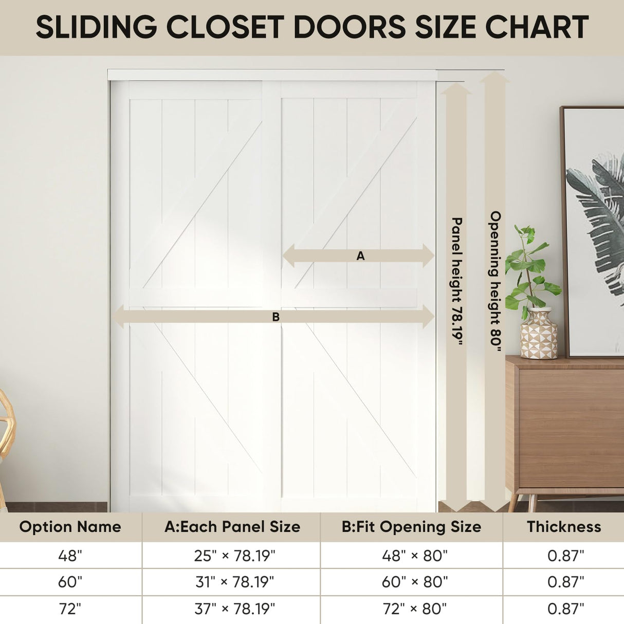 JUBEST 60"(Double 31") x80" Sliding Closet Door, K Style MDF Bypass Closet Door with Hardware Kit & Matching Fascia, Preassembled Solid Wood Slab with Water-Proof PVC Surface, Easy to Install, White JUBEST