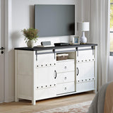 REAHOME Buffet Cabinet with Storage, 60" Sideboard Buffet Cabinet with Sliding Barn Doors & 3 Drawers, Farmhouse Wood Coffee Bar Cabinet Buffet Table for Kitchen, Dining Room,Living Room, White REAHOME