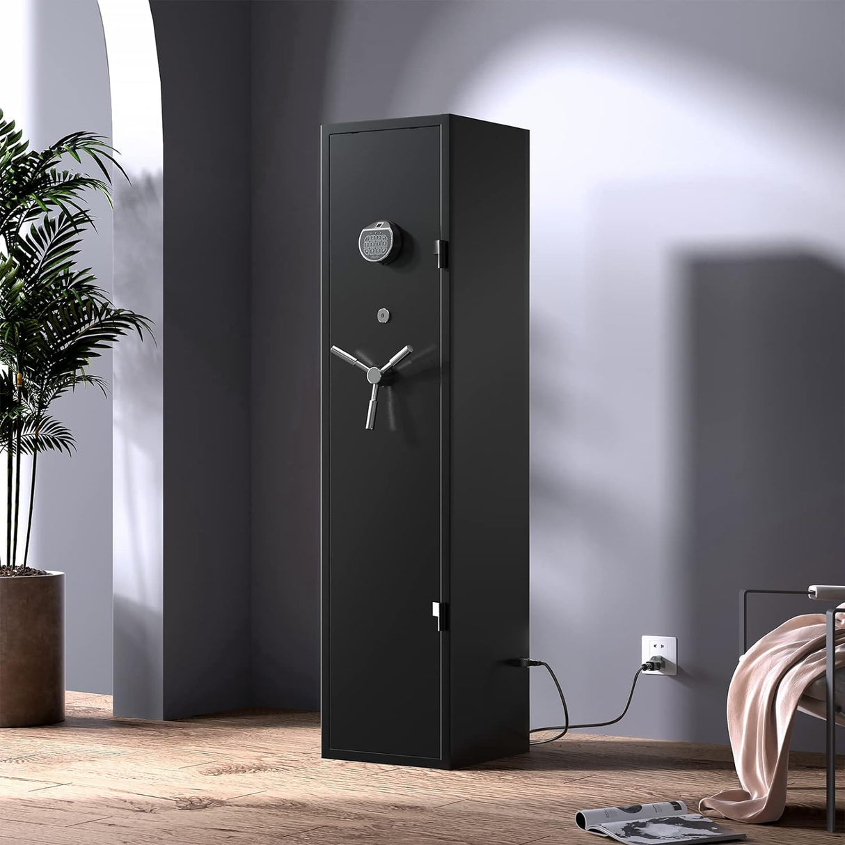 XDeer RS100 5-Gun Biometric Safe for Home Rifles and Pistols, No need to disassemble the gun accessories,Super space, with Power Outlet Kit and Removable Gun Rack, Heavy-Duty Rifle Safe (RS100) XDeer