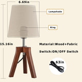 Dreamholder Wood Bedside Table Lamp, Tripod Desk Lamp with On-Off Switch, Nightstand Lamp with Fabric Shade for Reading, Bedroom, Living Room, Office, Walnut Base with Linen Shade(Without Bulb) Dreamholder