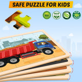Wooden Puzzles for Kids Ages 4-6, 4 Packs 24 PCS Construction Vehicle Jigsaw Puzzles for Kids Ages 3-5, Preschool Educational Puzzles Boards Toys Gifts for Boys Girls Duchong