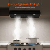 FIREGAS Black Range Hood 30 Inch Under Cabinet, Ducted/Ductless Convertible Kitchen Hood, 300 CFM, 3 Speed Exhaust Fan, Brushless DC Motor, Stove Hood Vents for Kitchen with LED Lights FIREGAS