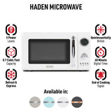 Haden 700 Watt 0.7 Cubic Foot Microwave Oven with Digital Controls, Defrost, and Instant Start Countertop Small Appliance, Ivory/Chrome HADEN