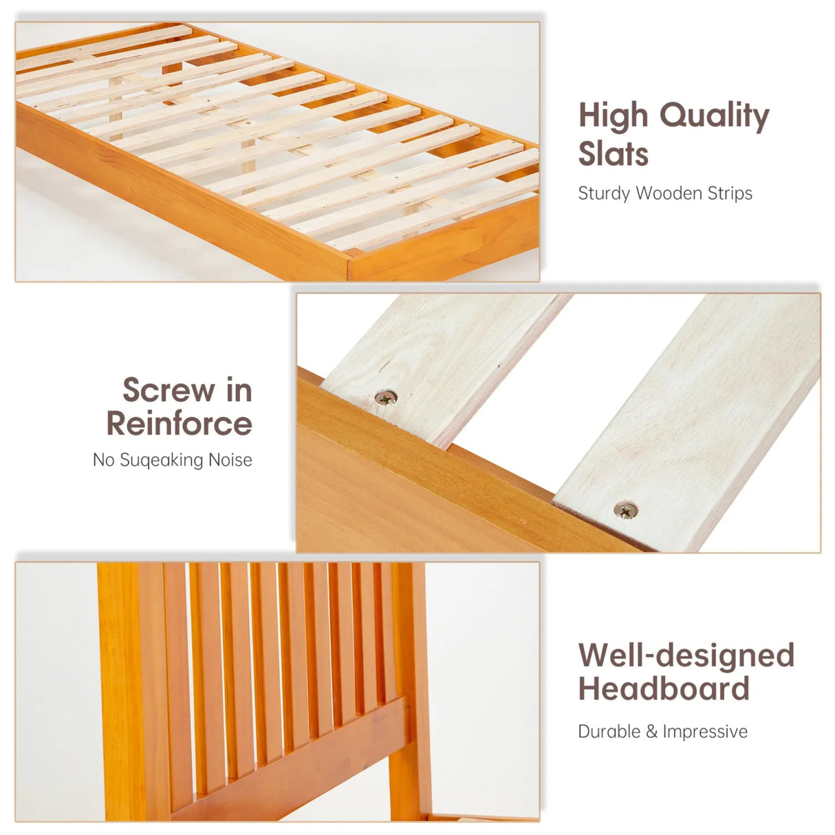 Solid Wood Twin Bed Frame with Headboard and Storage, No Box Spring Required Capacmkseh