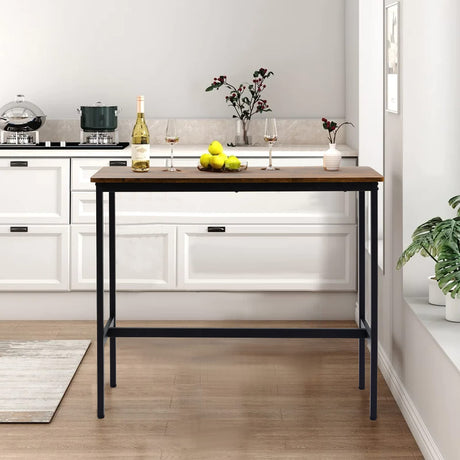 Rongbuk 44.5" Rustic Brown Bar Table with Adjustable Feet and Metal Legs Rongbuk