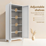 Nobilsteel 71''Metal Kitchen Storage Cabinet with 2 Doors and 4 Adjustable Shelves, 5-Tier Tall White Food Metal Pantry Storage Cabinet for Kitchen, Dining/Living Room Nobilsteel