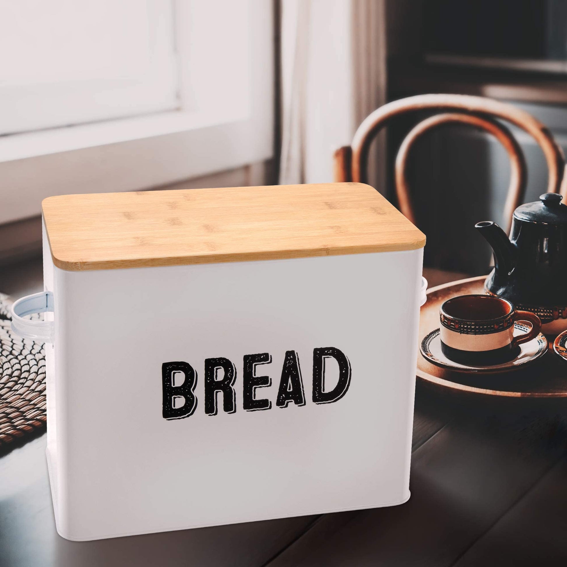 Granrosi Large White Bread Box for Kitchen Countertop, Bread Storage Container, Breadbox, Bread Container, Bread Boxes, Bread Keeper, Bread Holder - Farmhouse Bread Box with Bamboo Wooden Lid - WoodArtSupply