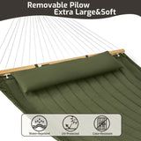CHULIM Double Quilted Fabric Hammock with Hardwood Spreader Bars and Pillow 450 LBS Capacity 2 Person Hammock Large Hammock for Outdoor Patio Backyard Poolside - Green CHULIM
