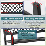 MGHH Outdoor Bench, Patio Garden Bench with Iron Steel Frame, Mesh Pattern, Metal Outside Bench for Park Porch Lawn Yard Balcony Path Entryway Deck,Black MGHH