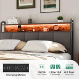 Novilla Queen Size Bed Frame With Headboard, Metal Frame With Lights & Charging, 12 Inches Storage Space, Heavy Duty Steel Slat Support, No Box Spring Needed Novilla