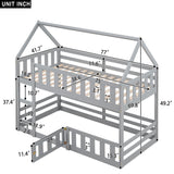 LZ LEISURE ZONE Grey Twin Over Twin Bunk Bed with House Design, Safety Fence, and Playful Door LZ LEISURE ZONE