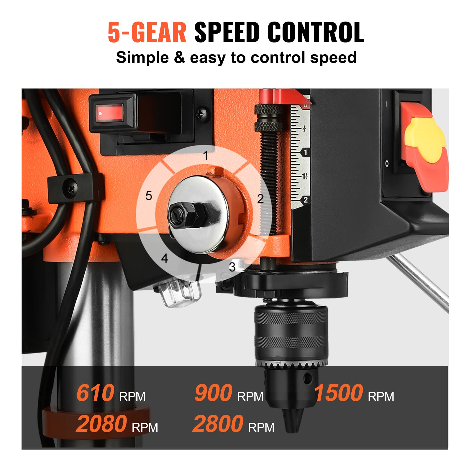 VEVOR 12 in Benchtop Drill Press, 5 Amp 120V, Variable Speed Cast Iron Bench Drill Press, 12 in Swing Distance 0-45° Tiltling Worktable with Laser Work Light, Tabletop Drilling Machine for Wo - WoodArtSupply