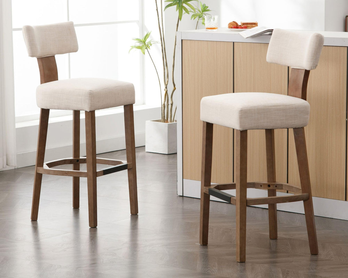 Farmhouse 30'' Extra Tall Bar Stools Set of 2 Modern Counter Height Barstools with Backs Rustic Wood Bar Stools Linen Upholstered Counter Chairs Kitchen Island Stool Chairs with Wood Frame, Beige LIVINOVA
