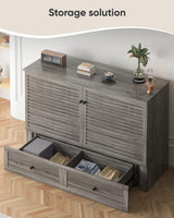 ADOWORE Queen Size Murphy Bed with Mattress Included, Cabinet Bed with Charging Station & Large Storage Drawer, Hideaway Full Foldable Platform Bed for Home Office or Guest Bedroom, Living Room,Grey ADOWORE