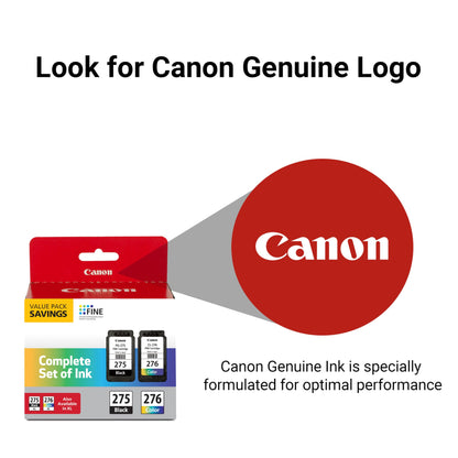 Canon PG-275 / CL-276 Genuine Ink Value Pack (2 Cartridges), Compatible with TS3520/3522/4722/3720/3722, TR4720