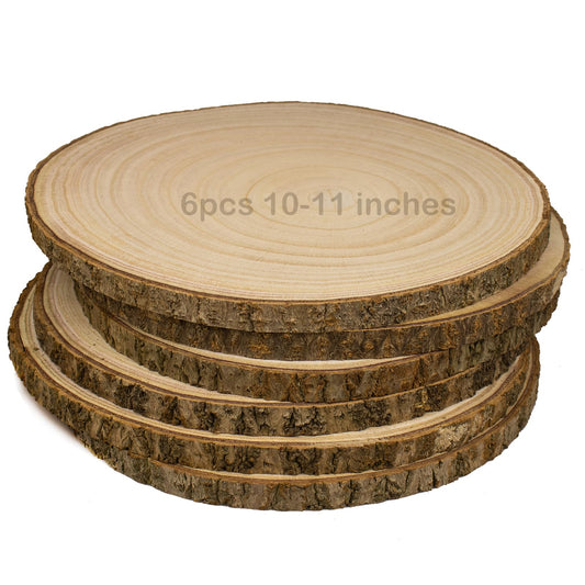 Set of 6 Large Unfinished Wood Slices for Centerpieces 10-11Inch Wood Rounds for Craft Centerpiece Table Decorations Rustic Wedding Table Decor DIY Painting Projects, Wooden Christmas Decoration