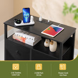 Yoobure Night Stand with Charge Station, Nightstand with 4 Drawers Bedside Table, LED Dresser with Storage Shelf, Night Stands for Bedroom, Side Table 3-Tier Wood End Table for Home, Office Black Yoobure