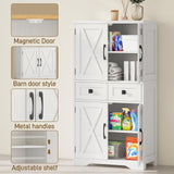 Farmhouse Bathroom Storage Cabinet with 2 Drawers and Barn Doors, Kitchen Pantry Cabinet, Freestanding Storage Cabinet with Adjustable Shelves for Bathroom, Living Room, Kitchen.(Unique White). Vabches