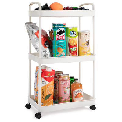 FrutPunch 3 Tier Rolling Cart, Rolling Storage Cart on Wheels, 360° Mobile Utility Cart, Rolling Storage Cart with Four Hooks Suitable, for Bathroom Living Room Kitchen and Office Scenes