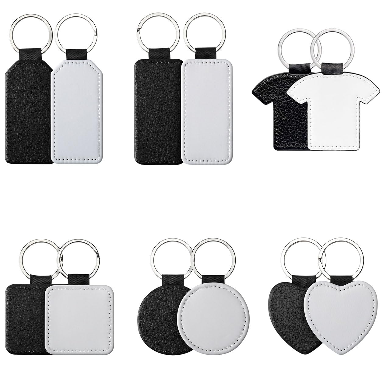 Joiit 20 Pcs Sublimation Blank Keychains Bulk, PU Leather White Keyrings Heat Transfer Ornament Pendants for Man Women (Rectangle_1)