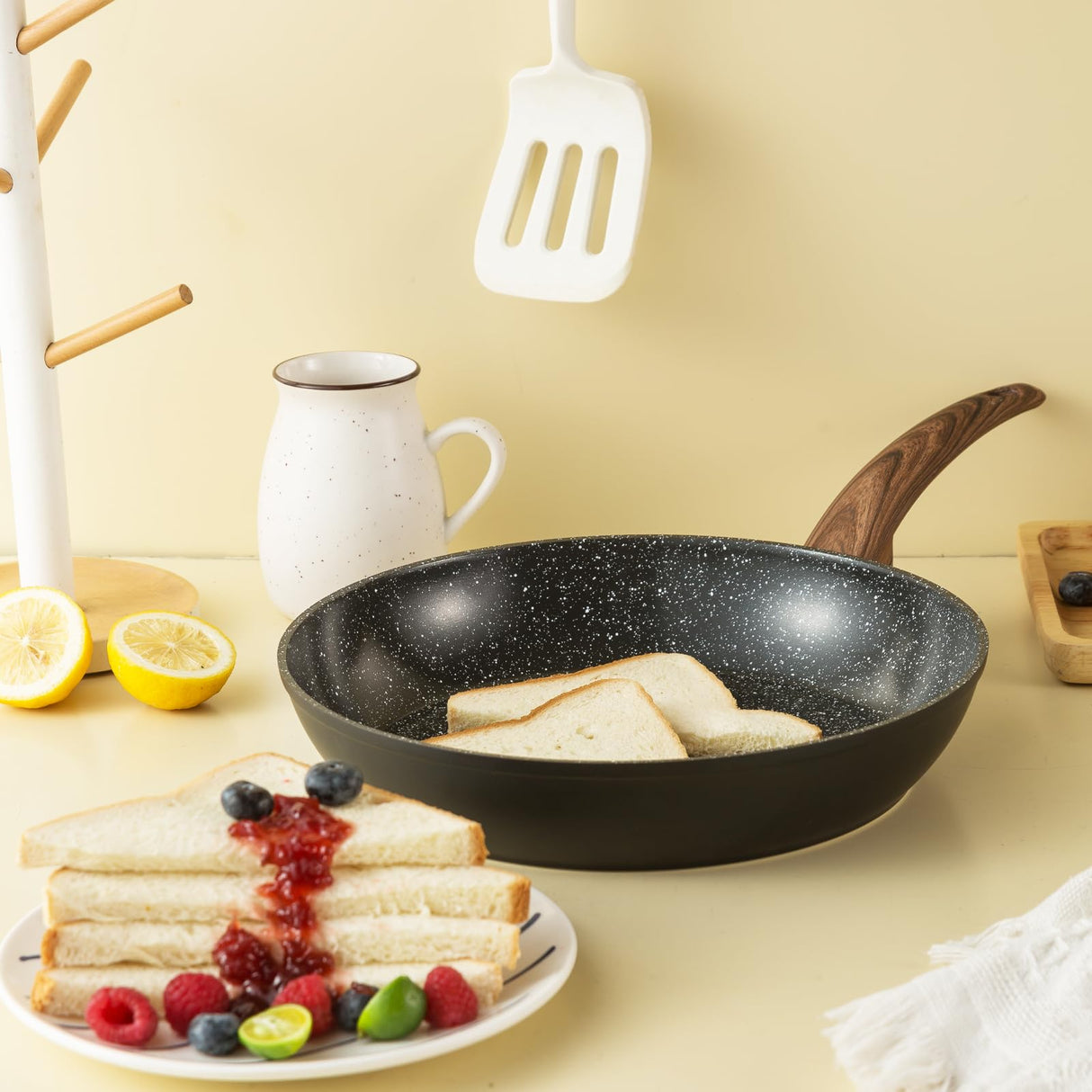 Vkoocy Pots and Pans Set Non Stick, Ceramic Cookware Set with Granite Pattern Kitchen Cooking Sets Induction Pot and Pan w/Frying Pans, Saucepans, Casserole, Non-Toxic, PTFE/PFOA/PFOS-Free, Black vkoocy