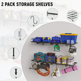 2 Pack Garage Wall Shelves, 46"X 12.5" Garage Shelving Wall Mounted, Heavy Duty Shelf Organizer with 8 Hooks, Black Floating Storage Metal Rack 320 LBS Capacity for Laundry Room, Office, Basement Riciakik