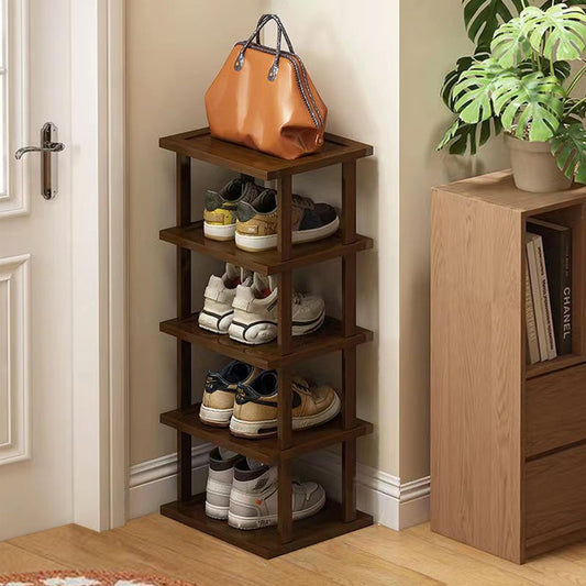 Vertical Shoe Rack - Tall Narrow Shoe Rack Organizer for Small Spaces,5 Tier Bamboo Shoen Shelf for Entryway,Closet,Corner,Doorway,Skinny Shoe Shelf Space Saving Shoe Storage,Free Stackable DIY