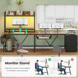 UPOSOJA L Shaped Gaming Desk with Keyboard Tray, Reversible Computer Desk with Power Outlet, Corner Home Office Desks, Mobile File Cabinet Storage Shelves Monitor Stand Drawers (Brown, 67in) UPOSOJA