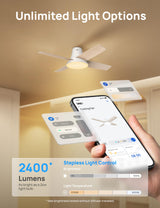 Dreo Ceiling Fans with Lights, 12 Speeds & 3 Fan Modes, Quiet DC Motor, Low Profile Easy to Install, Flush Mount Smart Ceiling Fan with Dimmable LED, 12H Timer for Bedroom, Remote, White, 44'' Dreo