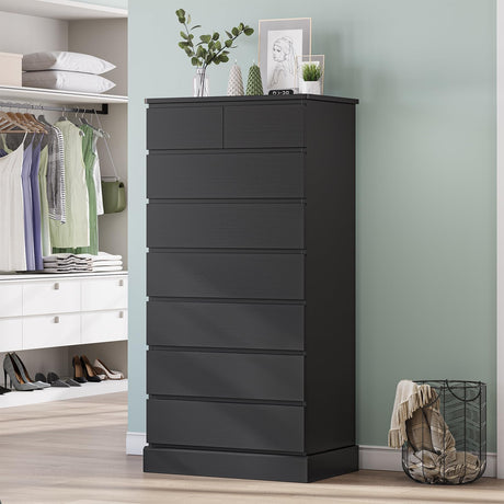 DICTAC Black Tall Dresser for Bedroom with 8 Drawers, 59.6" Tall Dressers & Chests of Drawers, Modern Wood Closet Organizer and Storage Cabinet, Large Vertical Dresser for Bedroom, Closet, Hallway DICTAC
