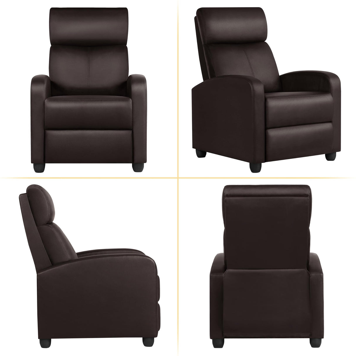 Yaheetech Recliner Chair Faux Leather Recliner Sofa Adjustable Modern Seat Club Chair Home Theater Seating Brown Yaheetech