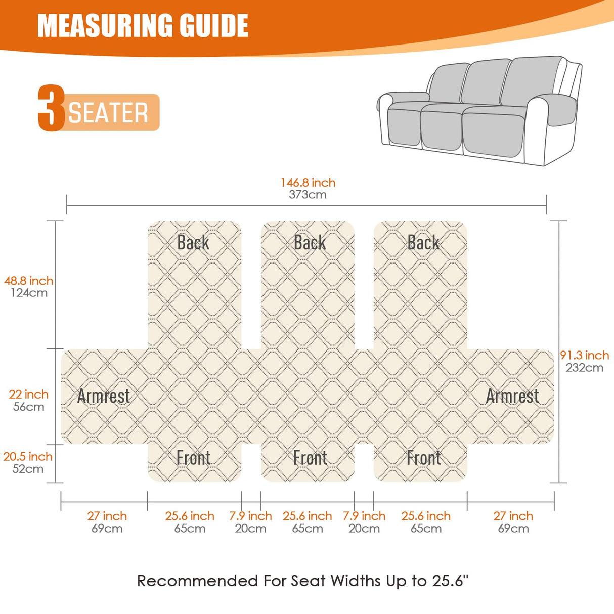 VANSOFY Waterproof Recliner Couch Covers, Sofa Covers 1-Piece Washable Reclining Sofa Cover Non-Slip Furniture Protector with Elastic Straps Pocket for Dogs, Pets(Dark Gray,3 Seater) VANSOFY